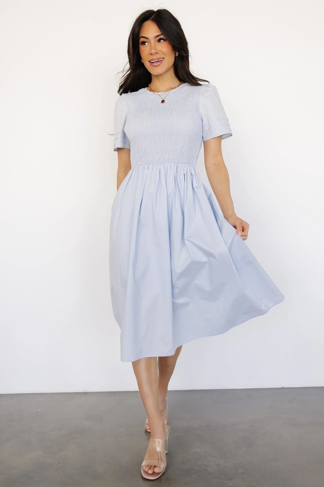 Farrah Smocked Midi Dress | Light Blue