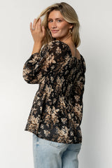 Fenna Smocked Top | Black Floral