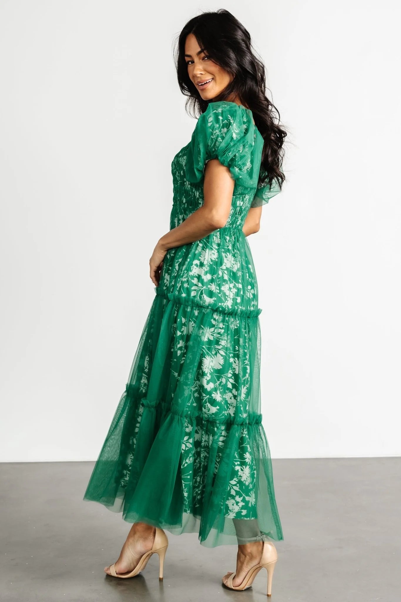 Doria Tulle Floral Maxi Dress | Green