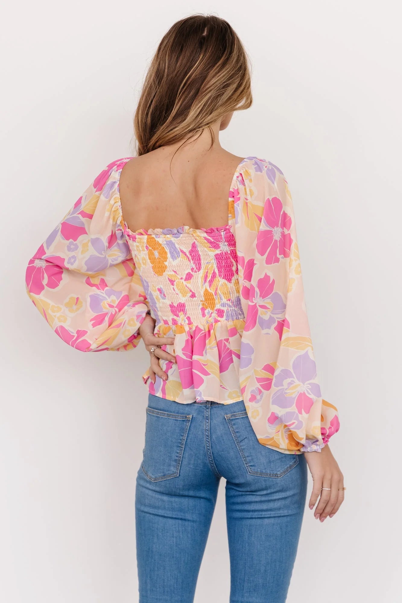 Sally Smocked Top | Pink Multi