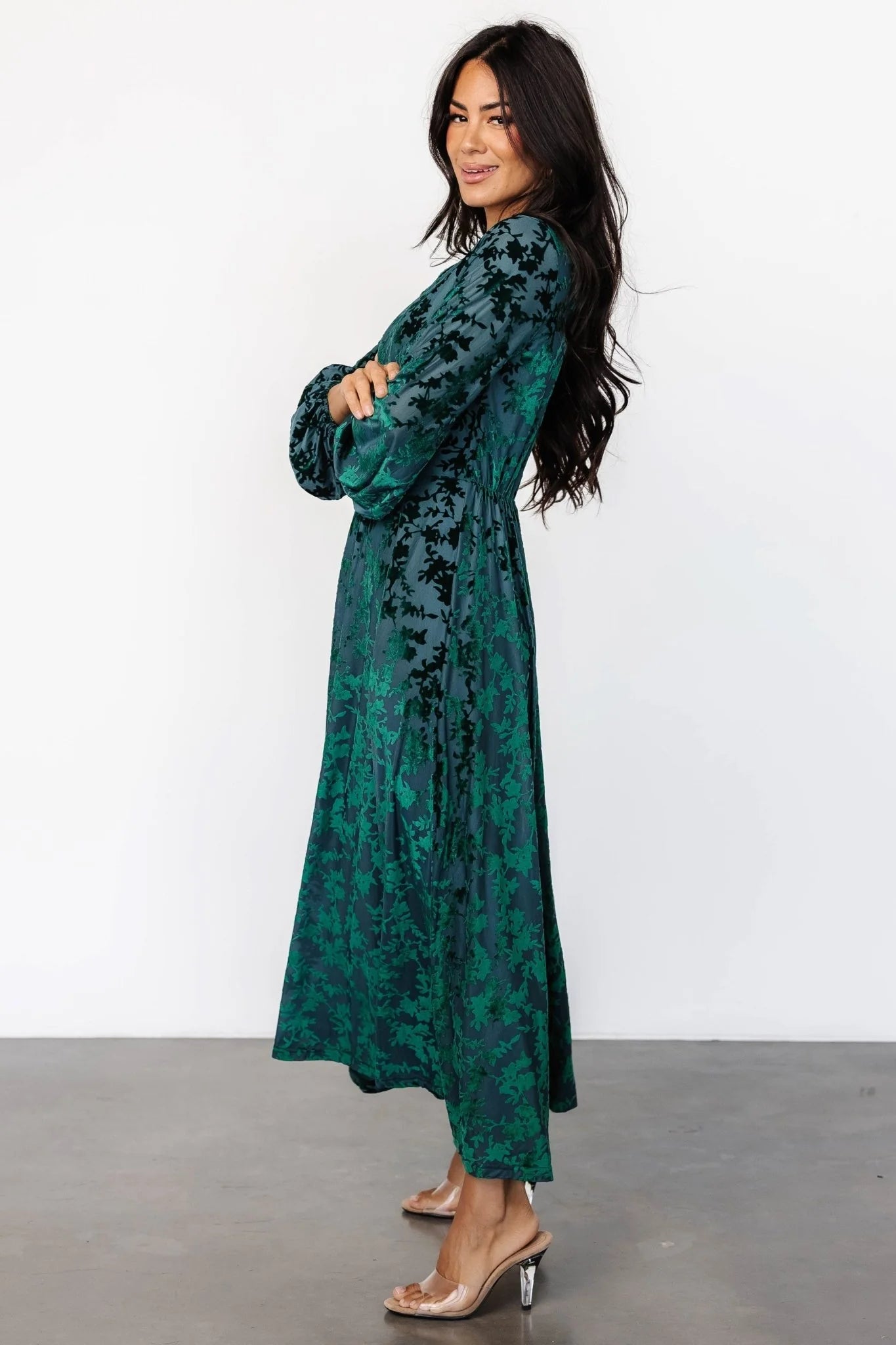 Thora Velvet Dress | Emerald Floral