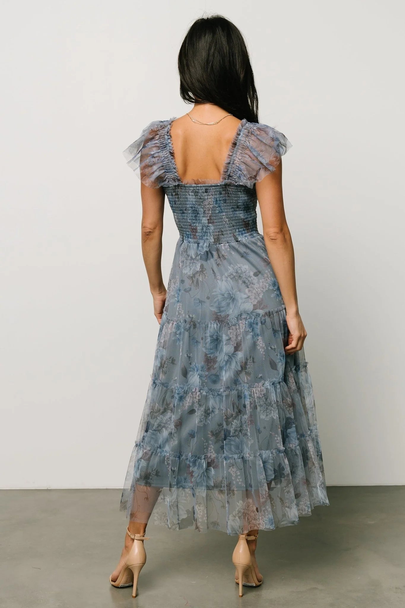 Clementine Tulle Midi Dress | Dusty Blue Floral