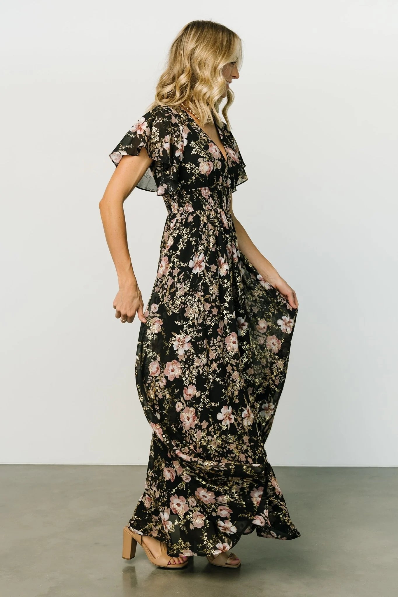 Lynlee Metallic Maxi Dress | Black + Mauve