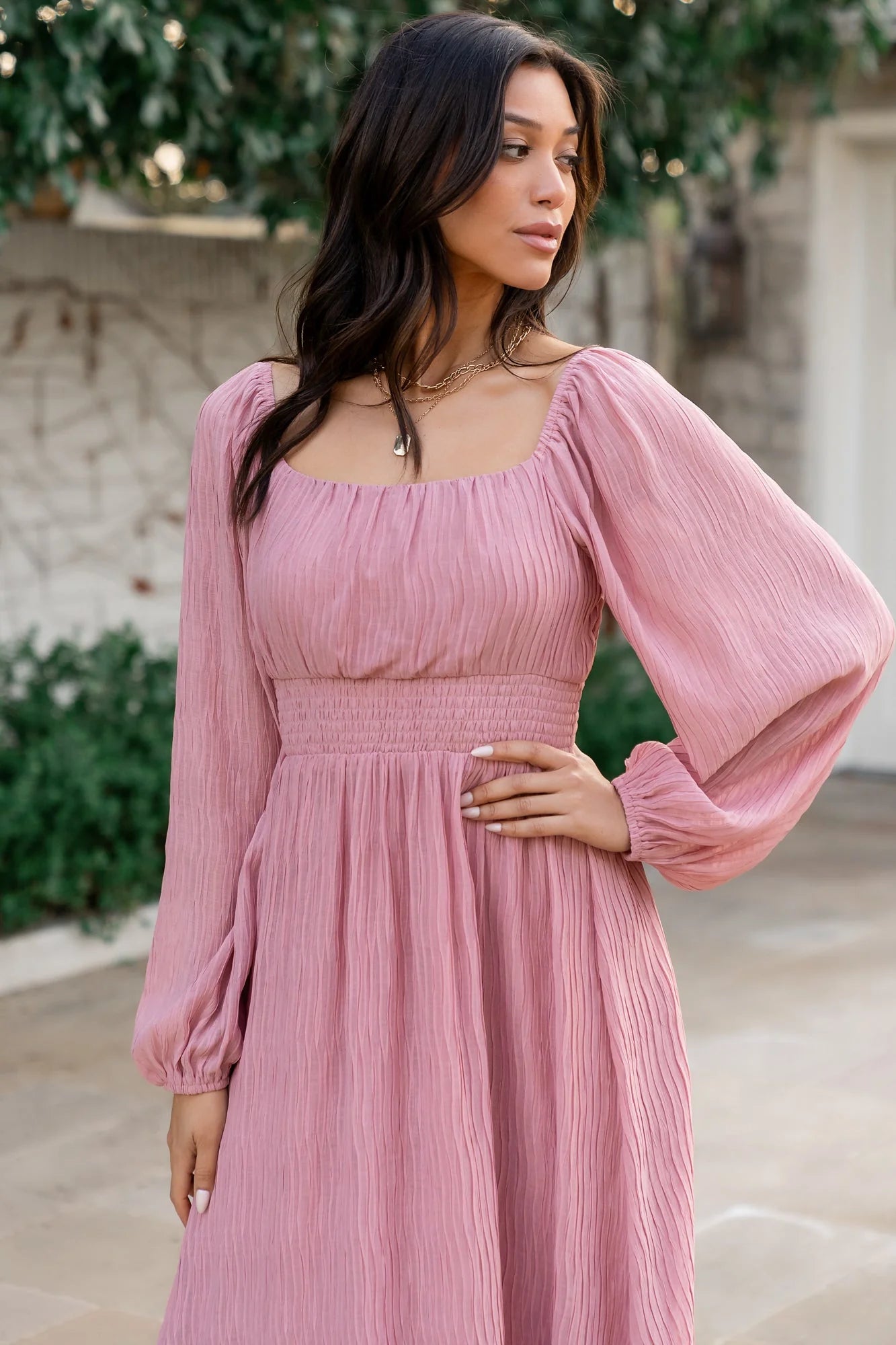 Dalton Pleated Midi Dress | Blush