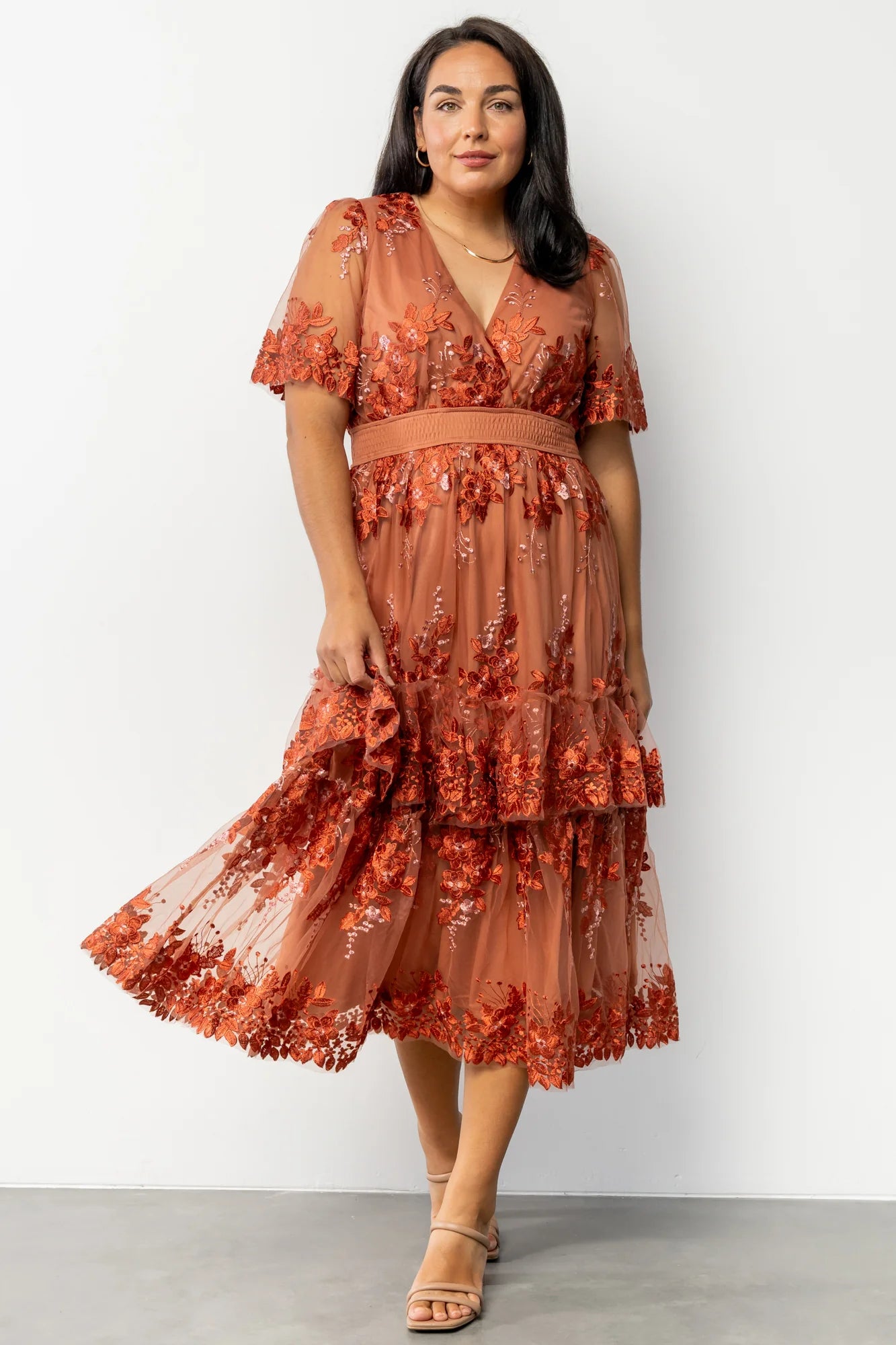 Lotte Embroidered Midi Dress | Rust