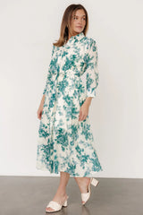 Eunice Button Midi Dress | Cream + Green Floral