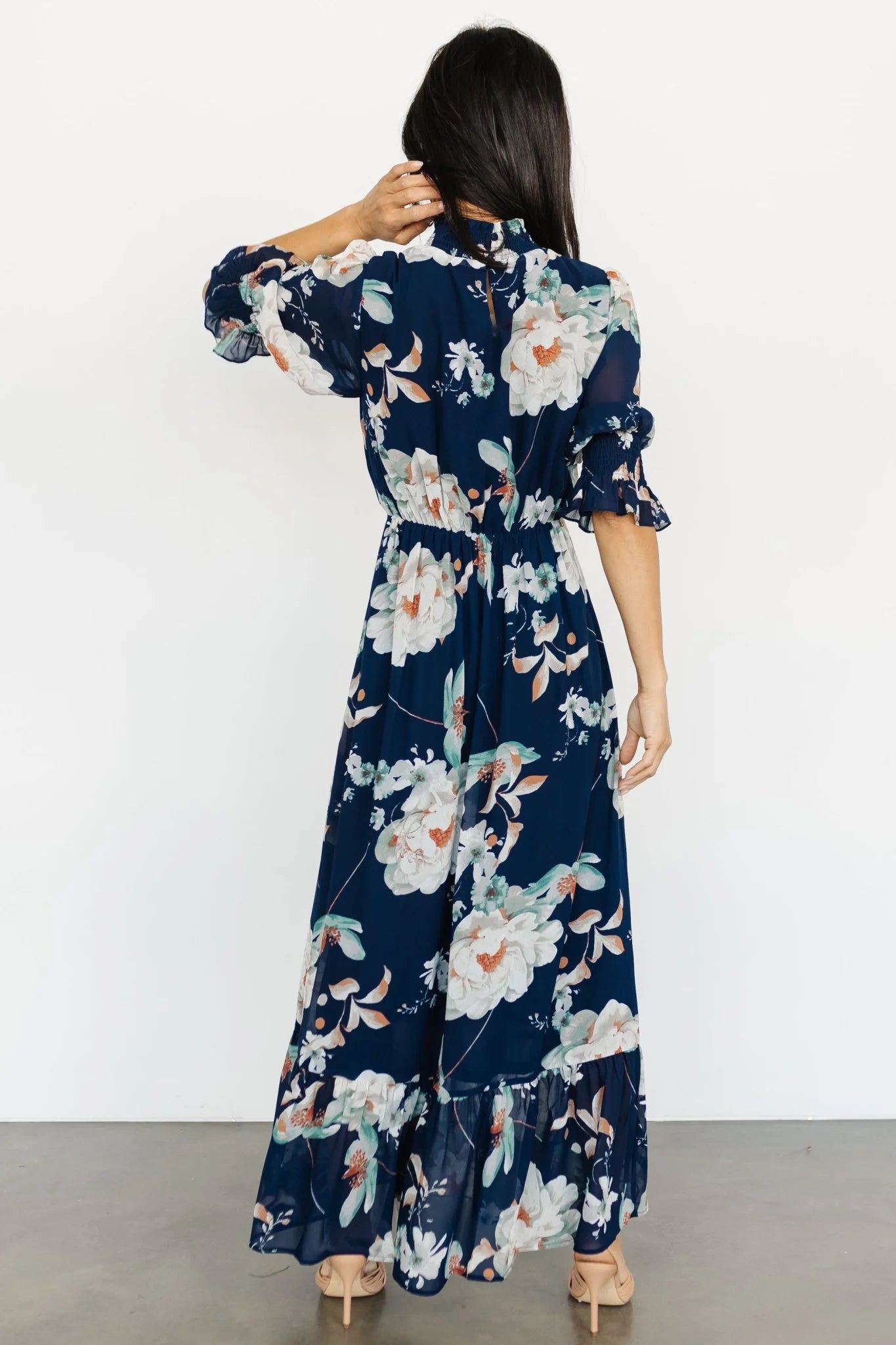 Marie Mock Neck Maxi Dress | Navy Floral