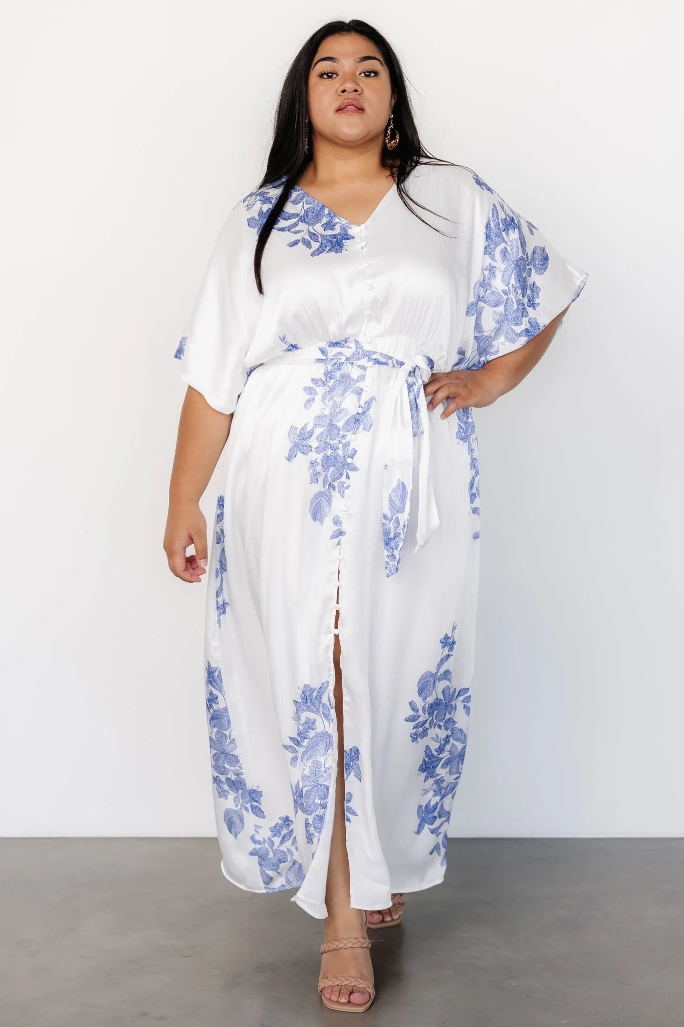Florina Kimono Maxi Dress | White + Blue