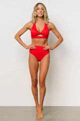 Del Mar Ribbed Bikini Bottom | Red