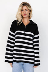 Elmer Striped Half Zip Sweater | Black + White