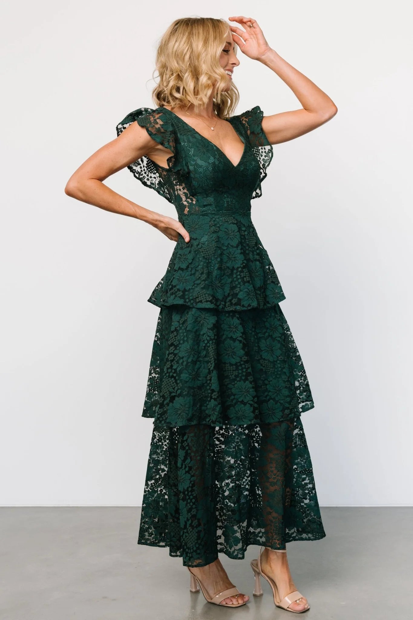 Margot Lace Tiered Maxi Dress | Deep Emerald