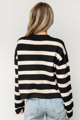 Jaden Striped Cardigan | Black + Ivory