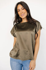 Leonie Satin Top | Olive