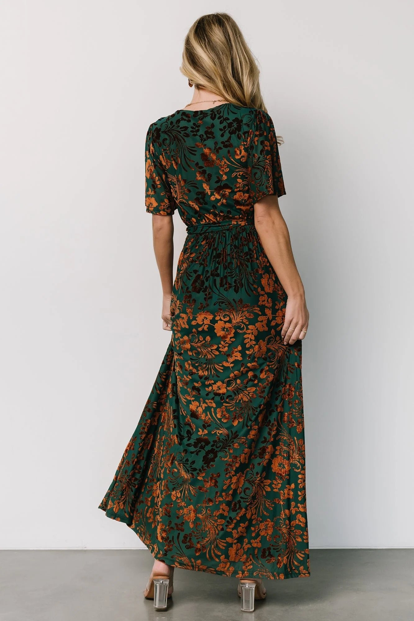 Uma Velvet Maxi Dress | Bronze + Jade