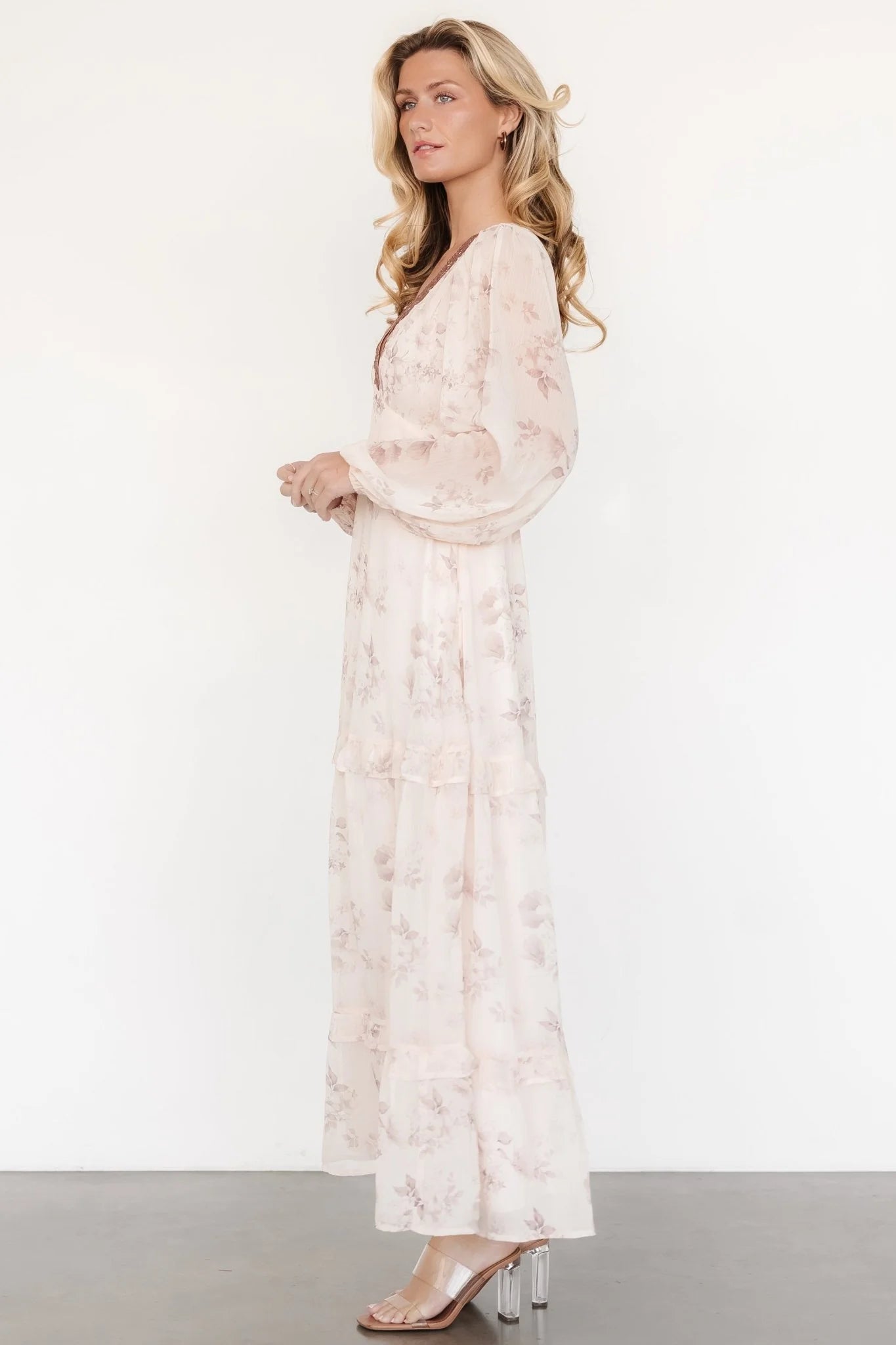 Rumi Deep V Maxi Dress | Beige + Clove Floral