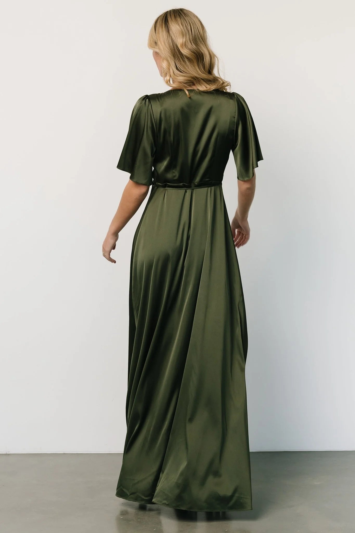 Vara Satin Maxi Wrap Dress | Juniper Green