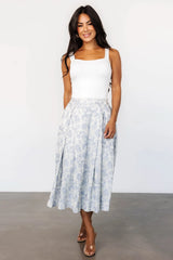 Jeanne Pleated Midi Skirt | Pearl + Light Blue