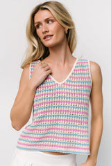 Mirella Open Knit Top | Blue + Pink Stripe