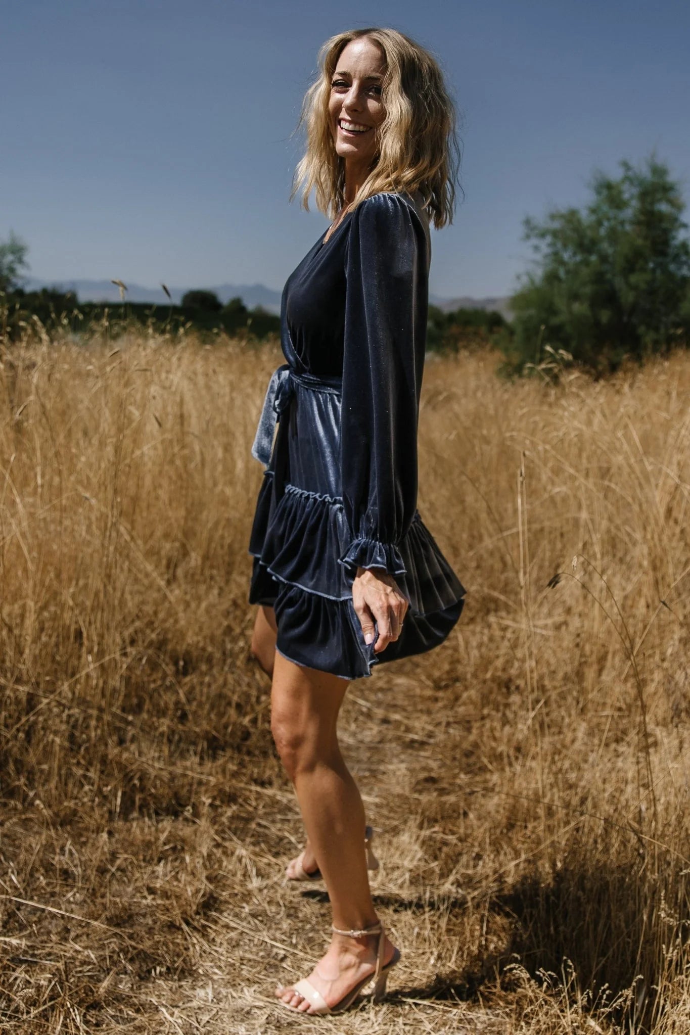 Shannon Velvet Short Dress | Slate Blue