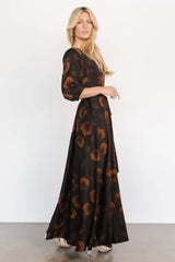 Paula Satin Maxi Dress | Deep Brown Floral
