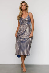 Cecilia Pleated Dress | Blue Shimmer