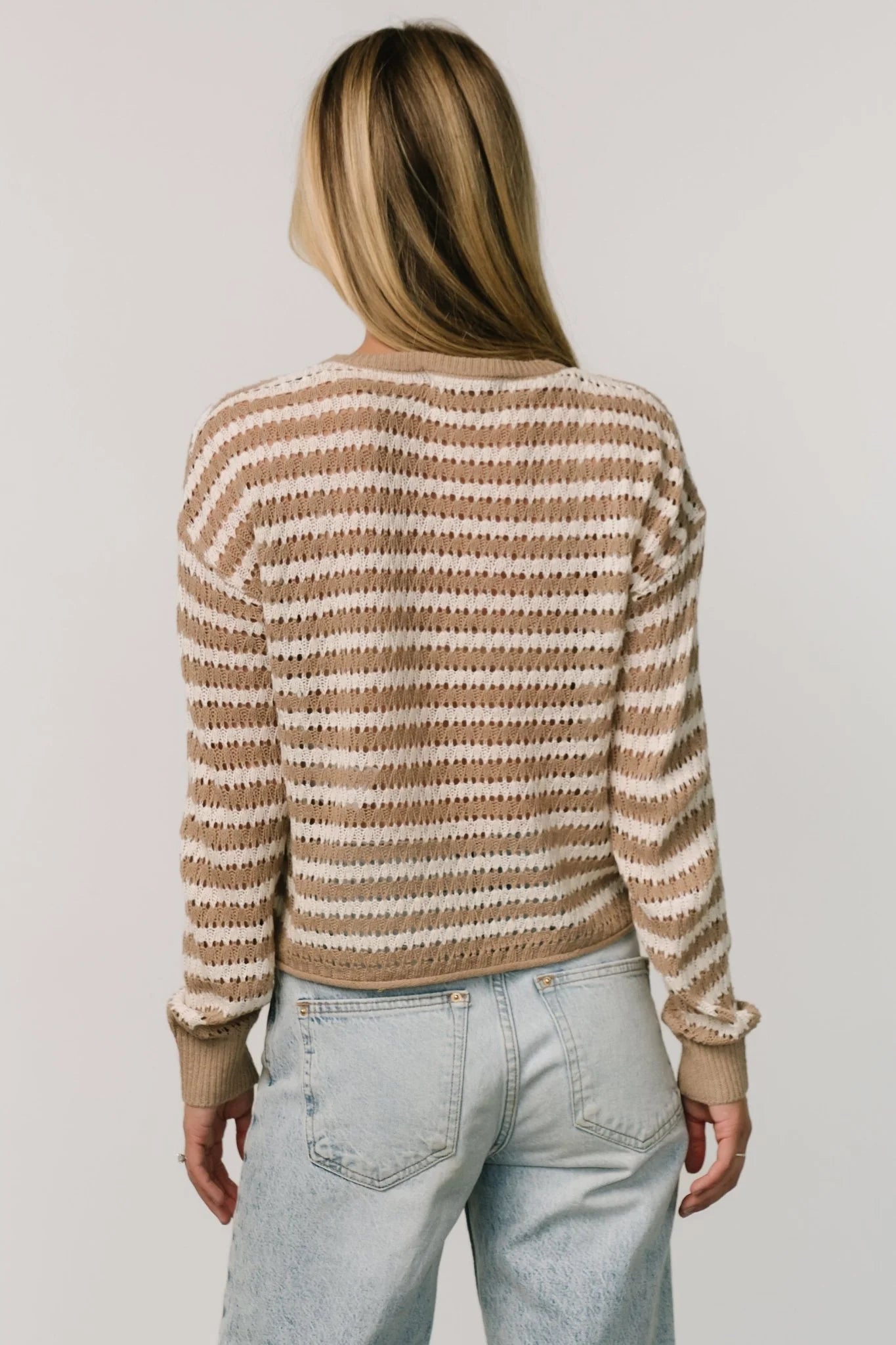Dawn Open Knit Top | Taupe + Ivory