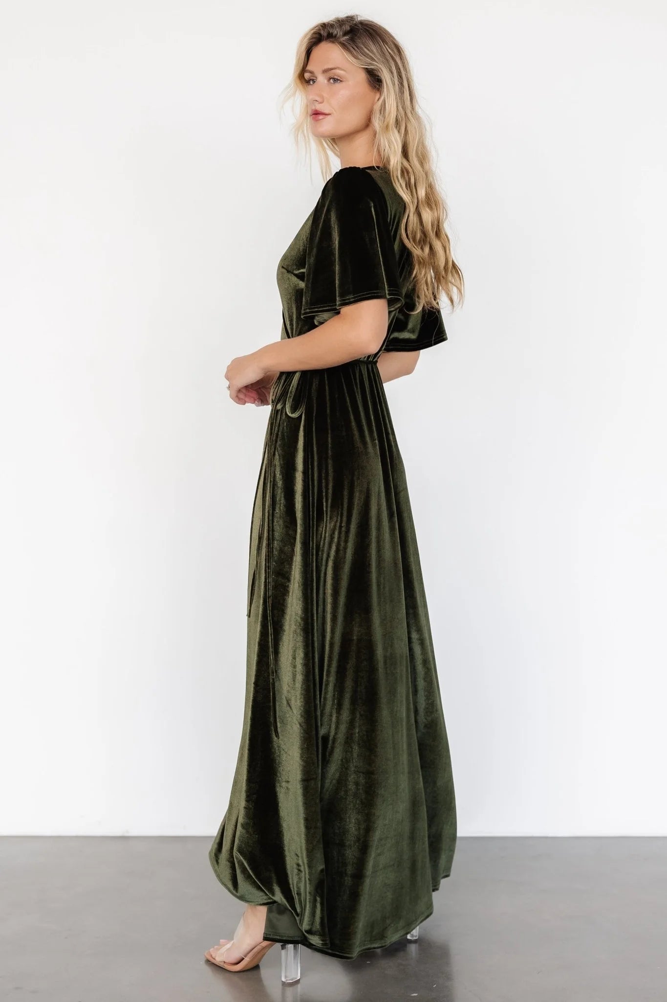 Katelyn Velvet Maxi Wrap Dress | Dark Olive