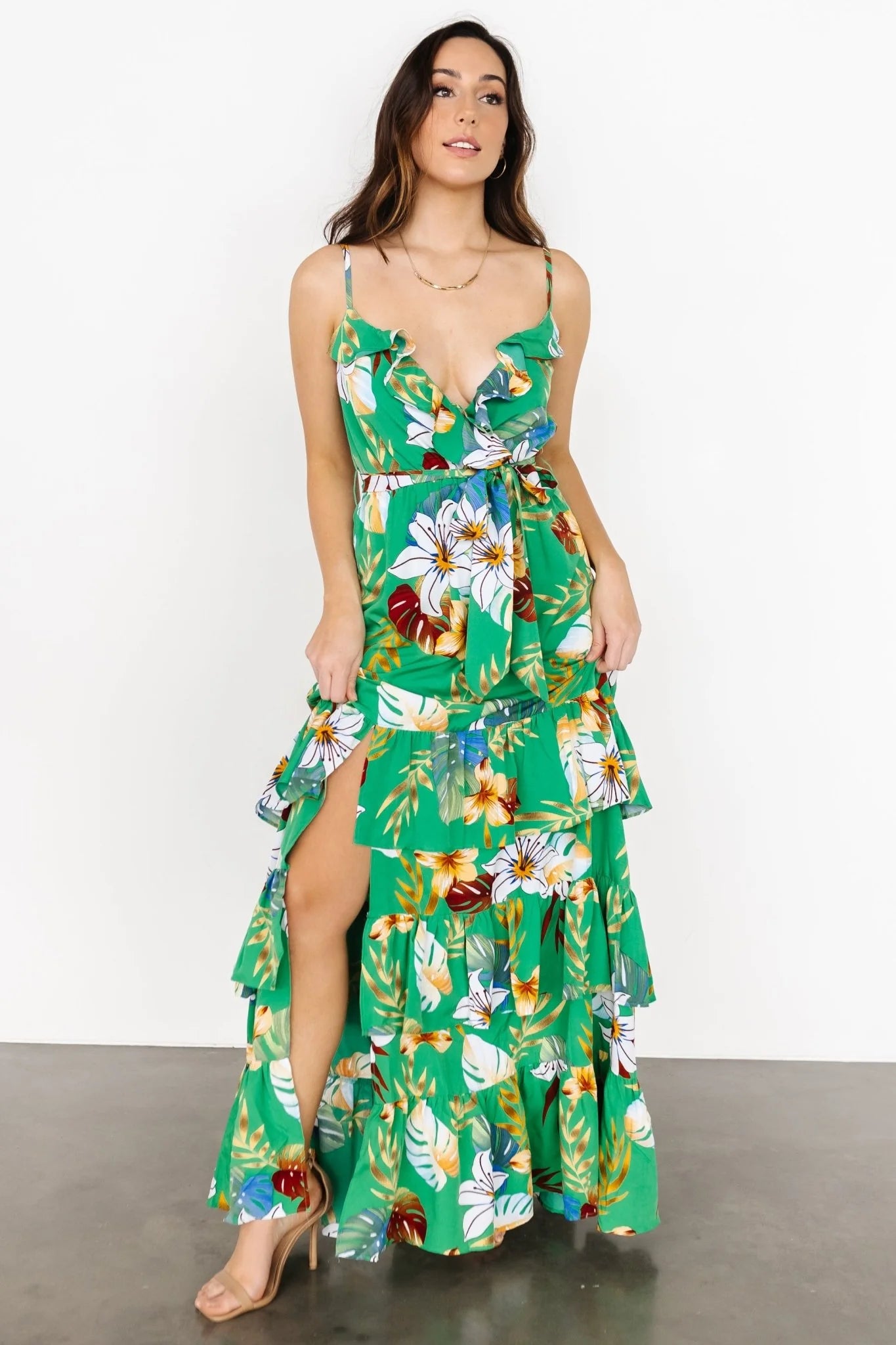 Dolores Ruffle Maxi Dress | Green Multi
