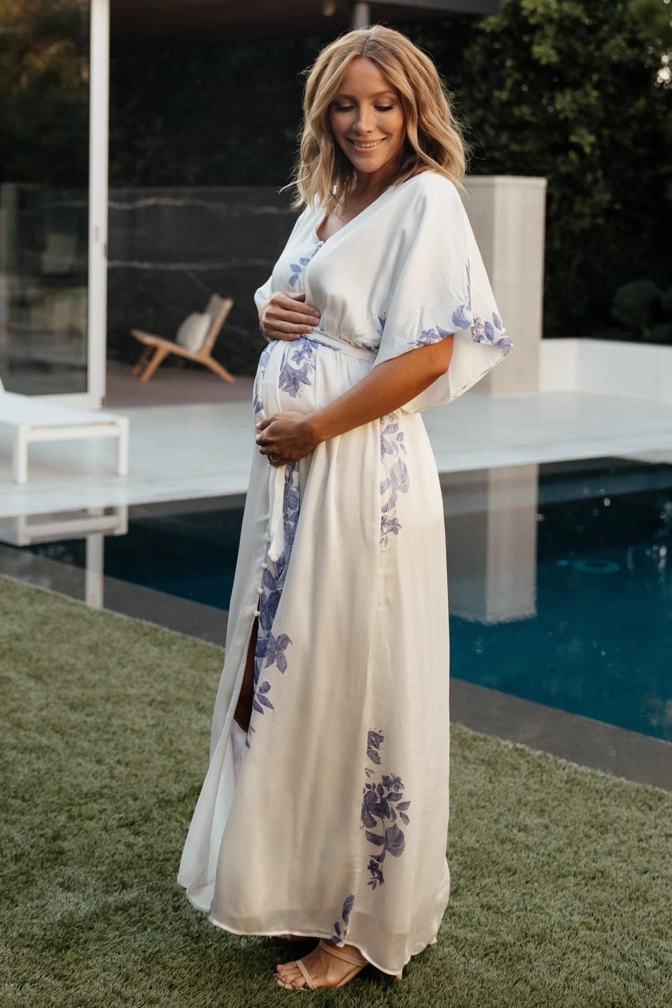 Florina Kimono Maxi Dress | White + Blue