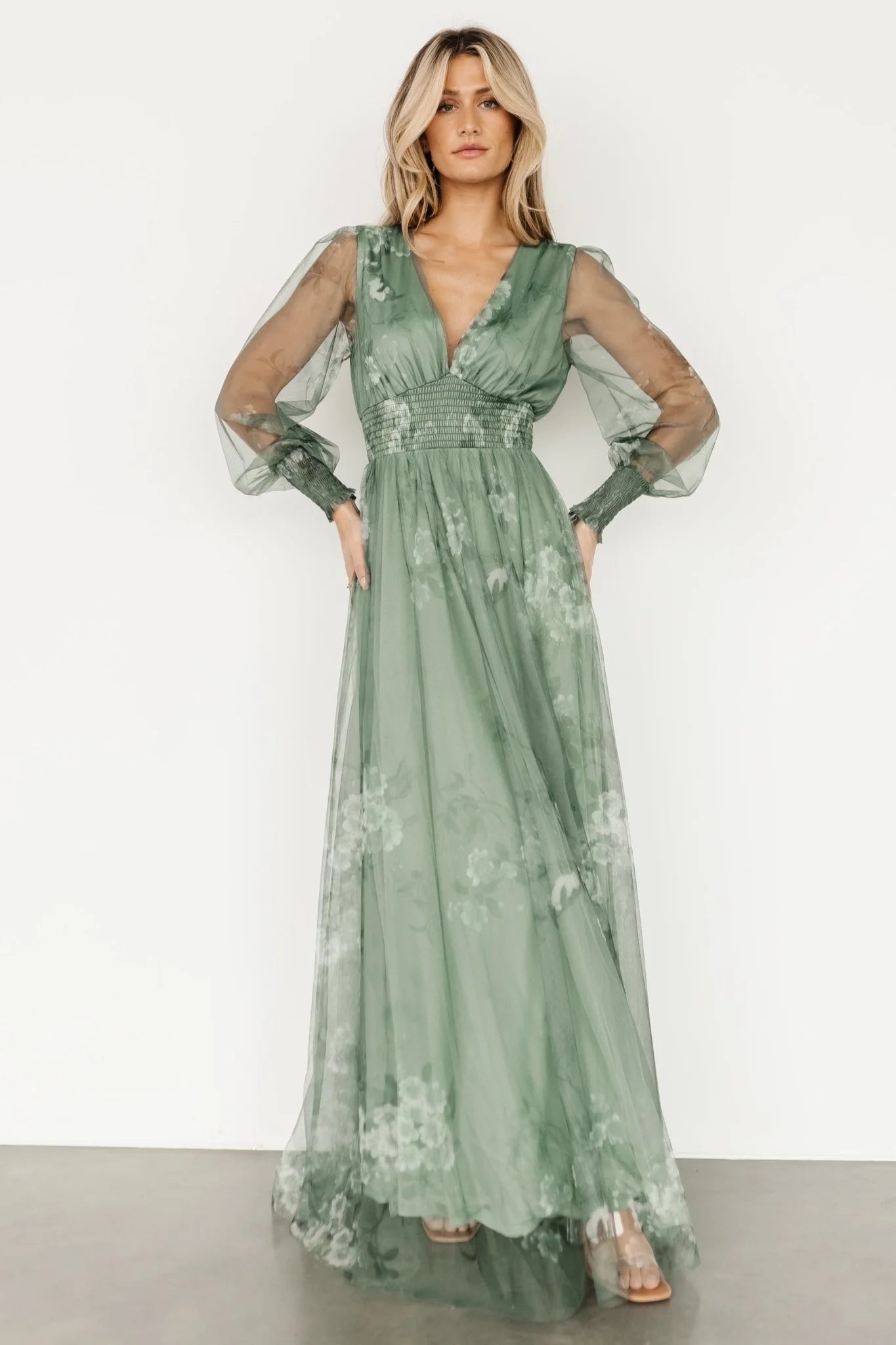Layla Tulle Maxi Dress | Dusty Green Floral