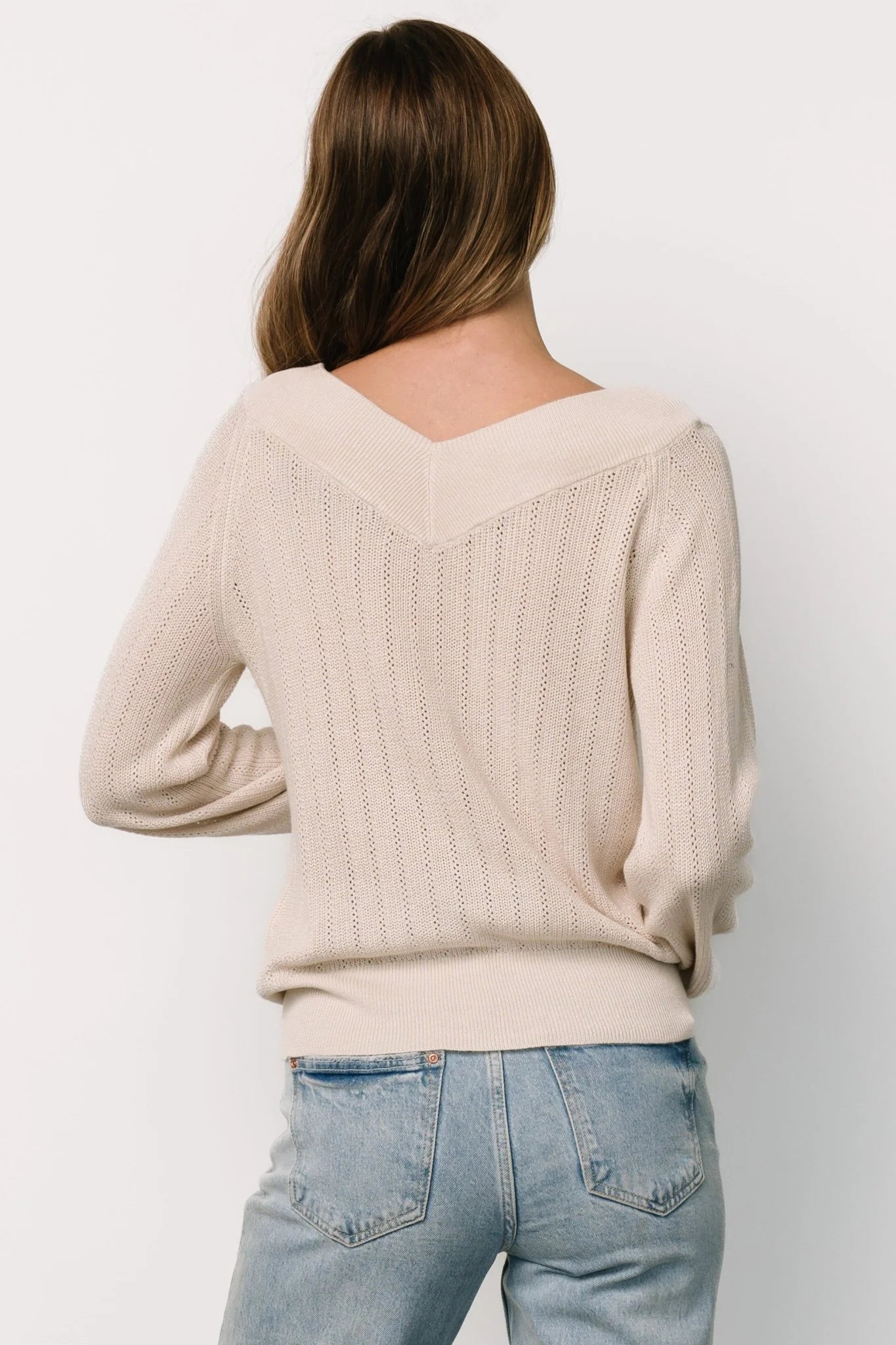 Ashby V Neck Sweater Top | Natural