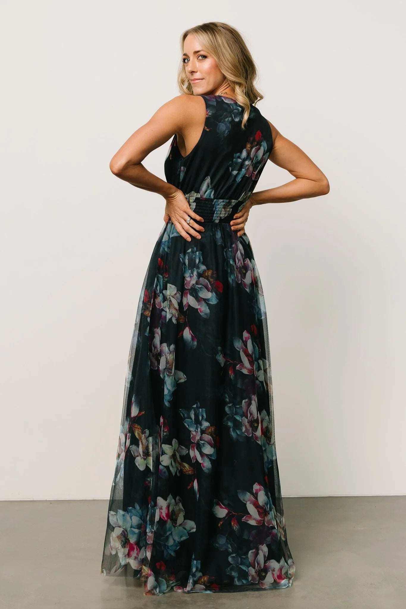 Kamila Tulle Maxi Dress | Navy Abstract Floral