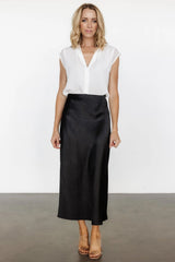 Celeste Satin Midi Skirt | Black