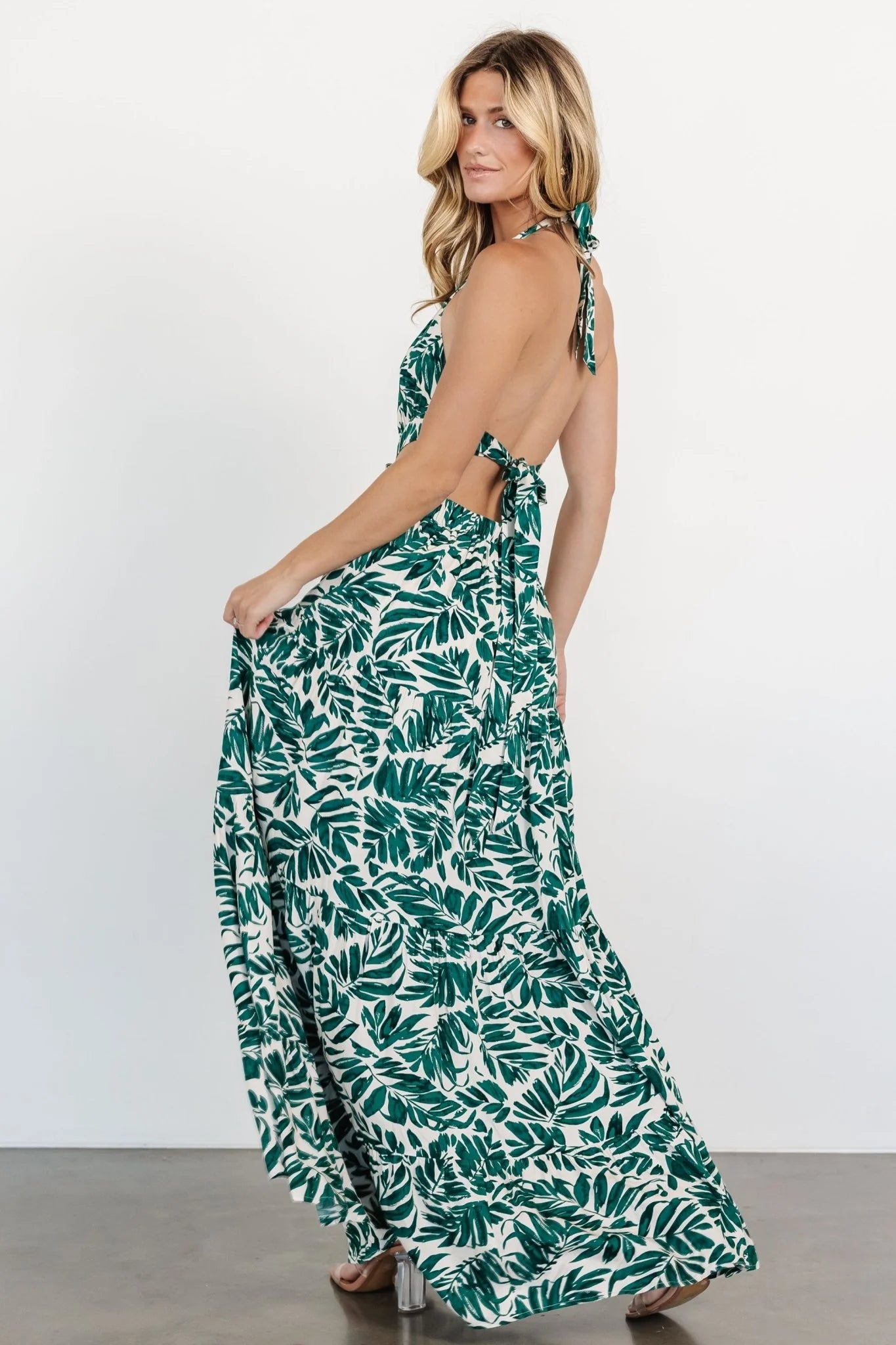 Brett Halter Maxi Dress | Palm Green Print