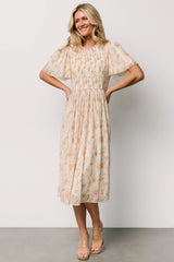 Bailey Smocked Midi Dress | Ivory + Golden Floral