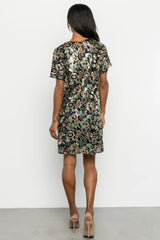 Squires Sequin Short Dress | Black + Green Multi