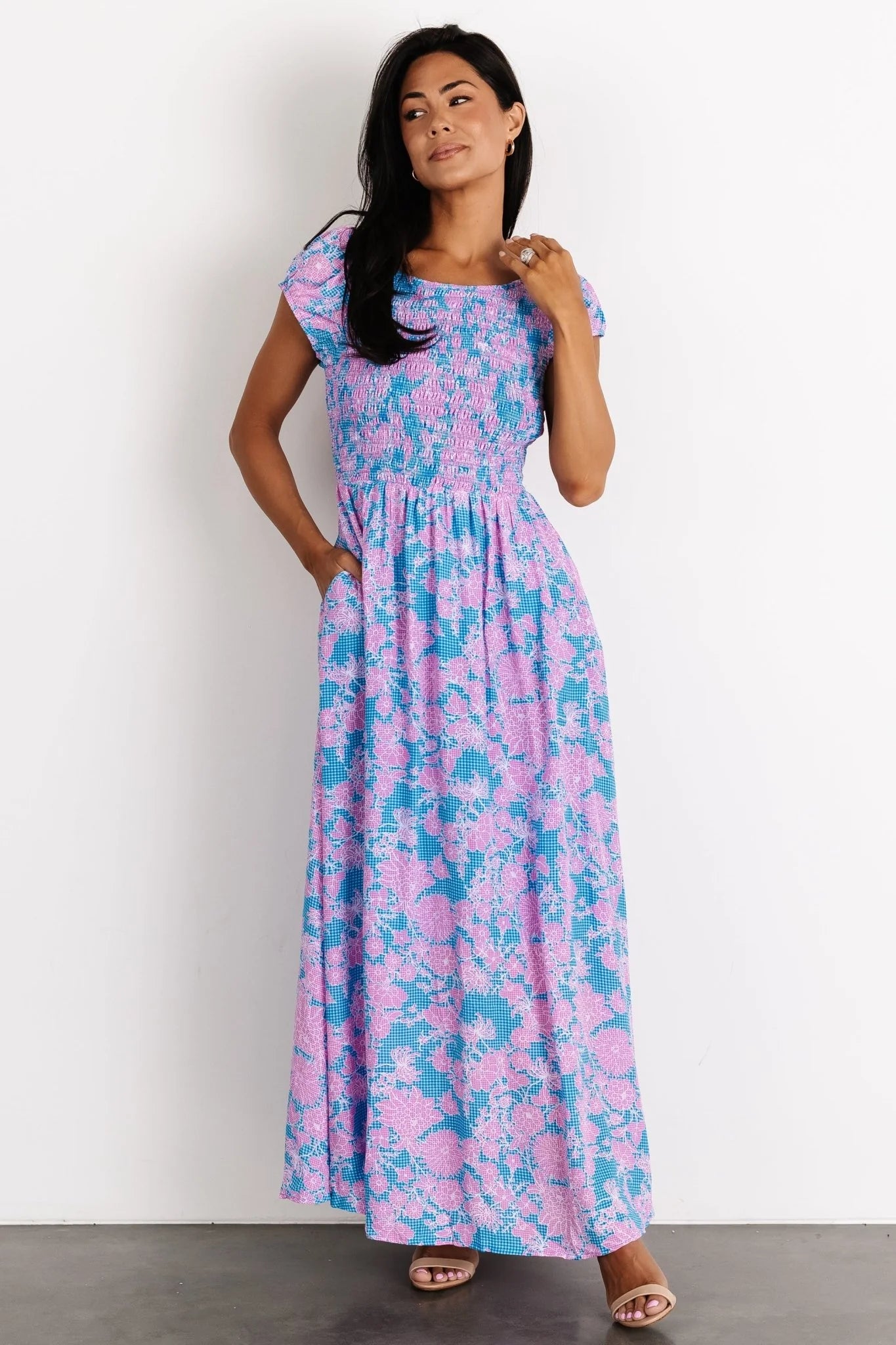 Tabitha Open Back Maxi Dress | Blue + Pink