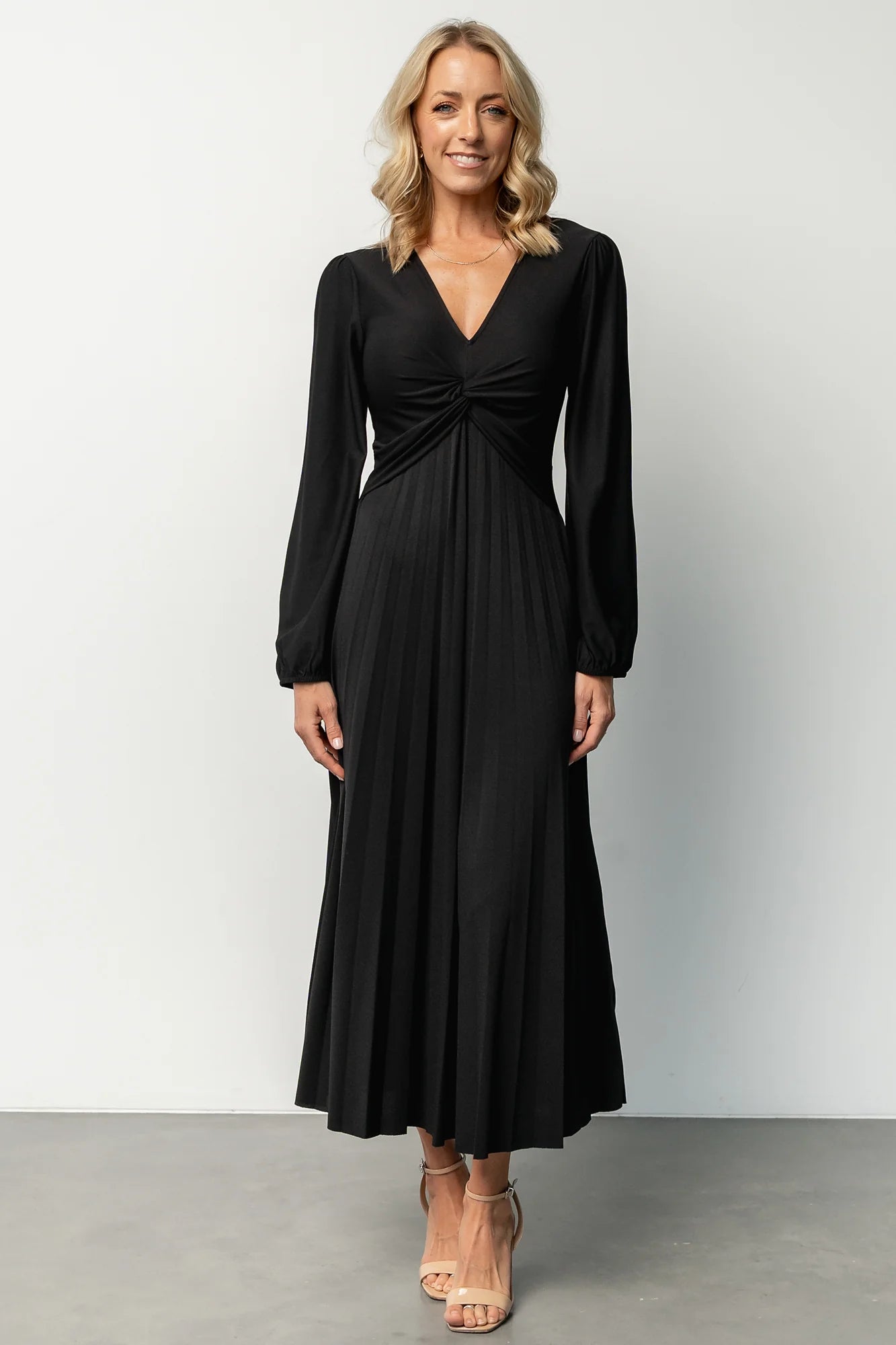 Lynda Pleated Midi Dress | Black