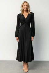Lynda Pleated Midi Dress | Black