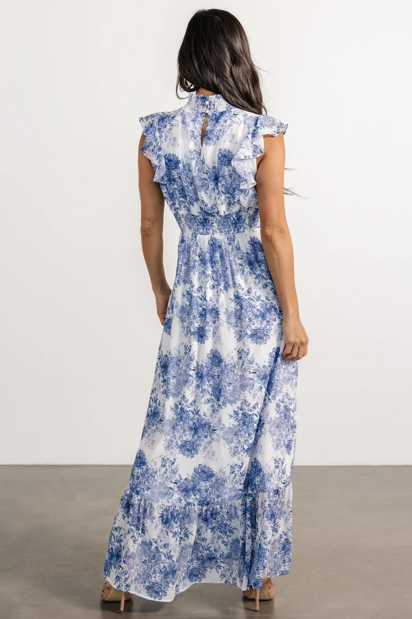 Kearny Ruffle Maxi Dress | White + Blue Floral