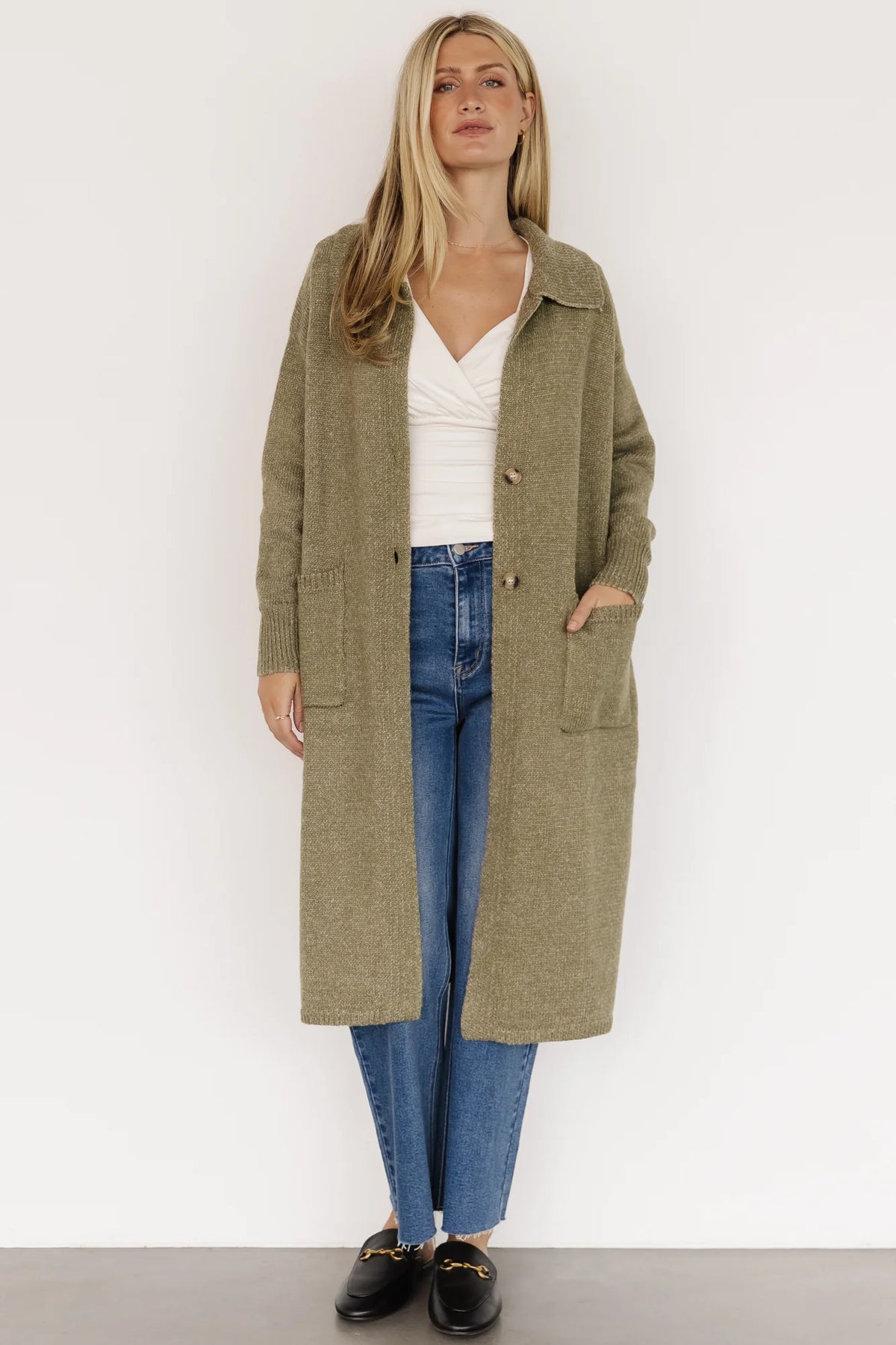 Ontario Long Button Cardigan | Olive