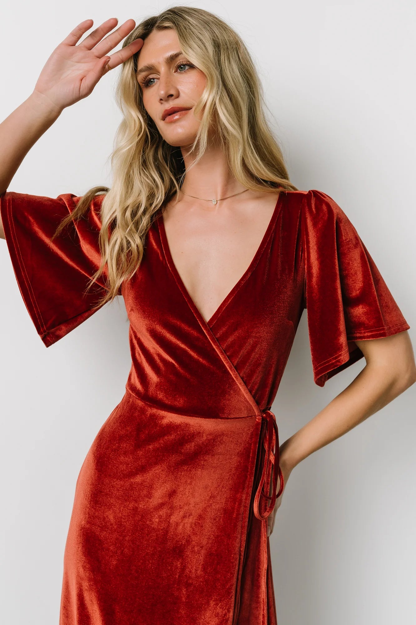 Meghan Velvet Wrap Maxi Dress | Terracotta