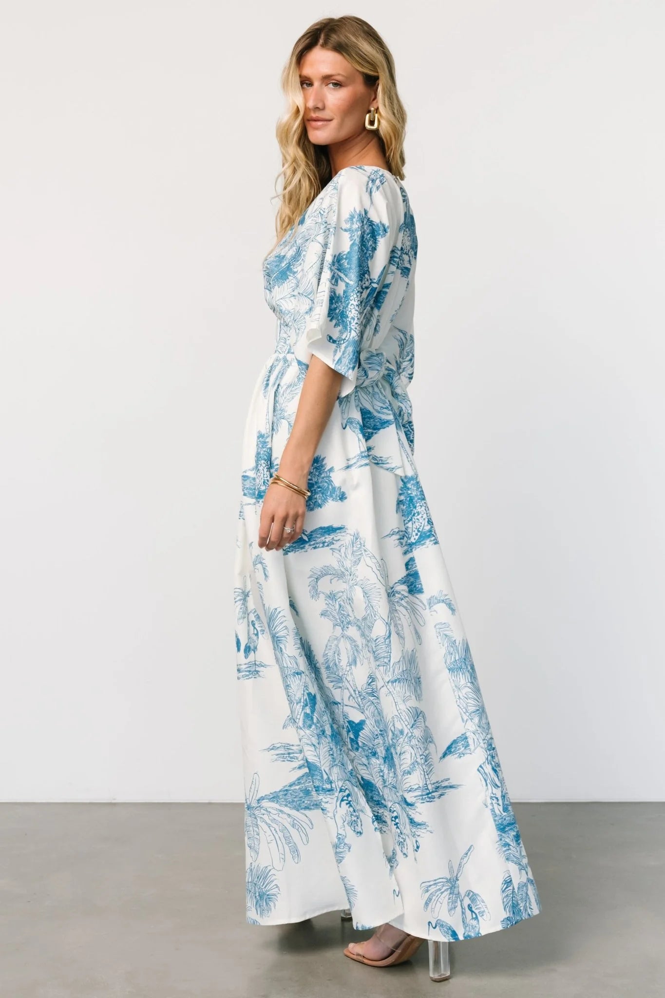 Dara Maxi Dress | Ivory + Blue Print