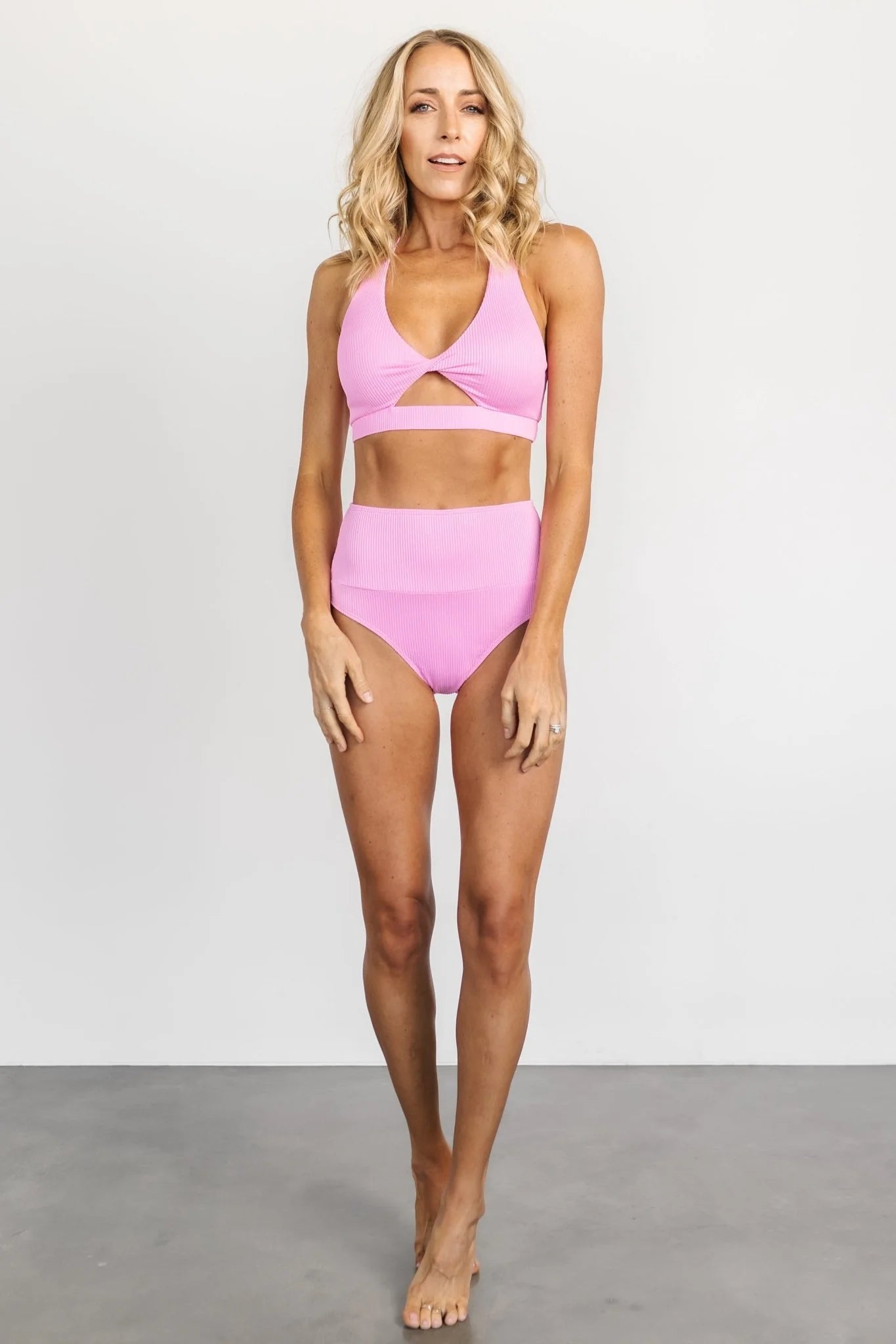 Del Mar Ribbed Bikini Bottom | Pink