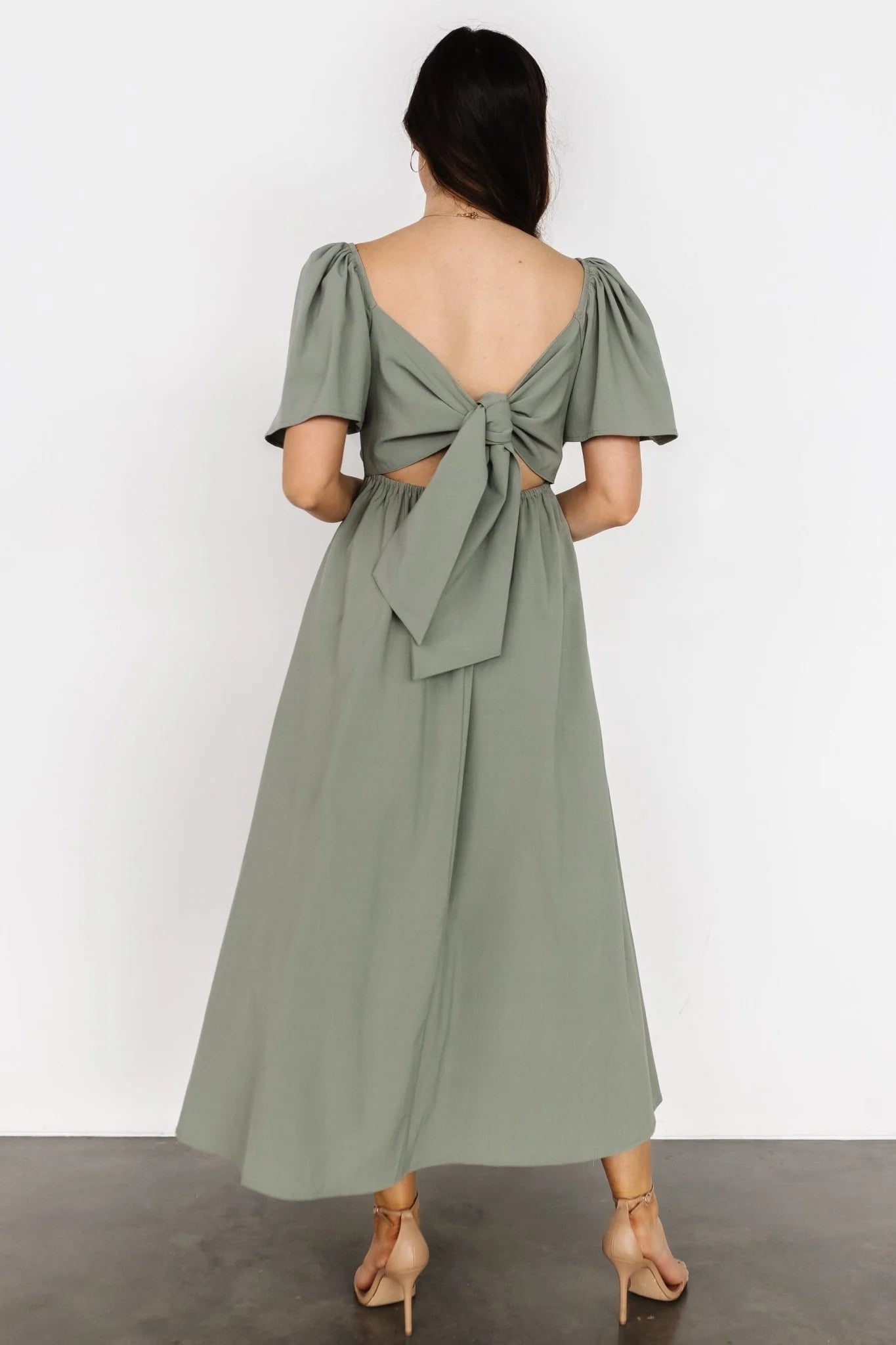 Indie Back Tie Dress | Dusty Green