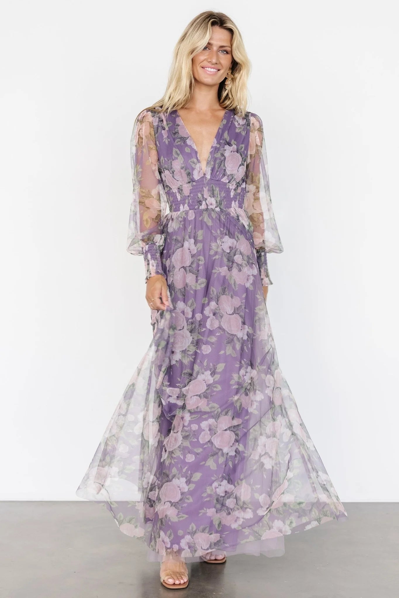 Layla Tulle Maxi Dress | Lavender + Blush Floral