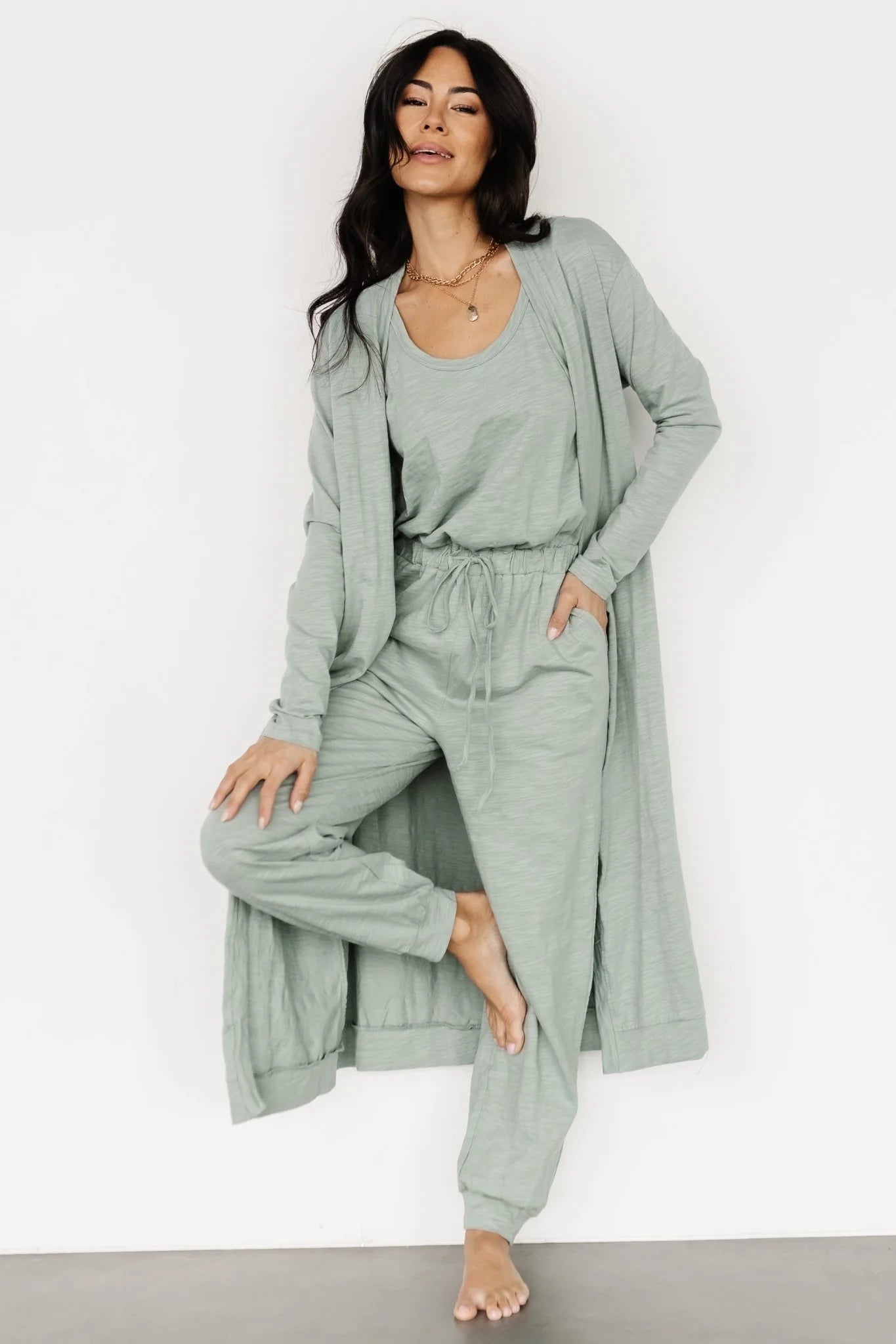 Janae Jumpsuit + Cardigan Set | Sage