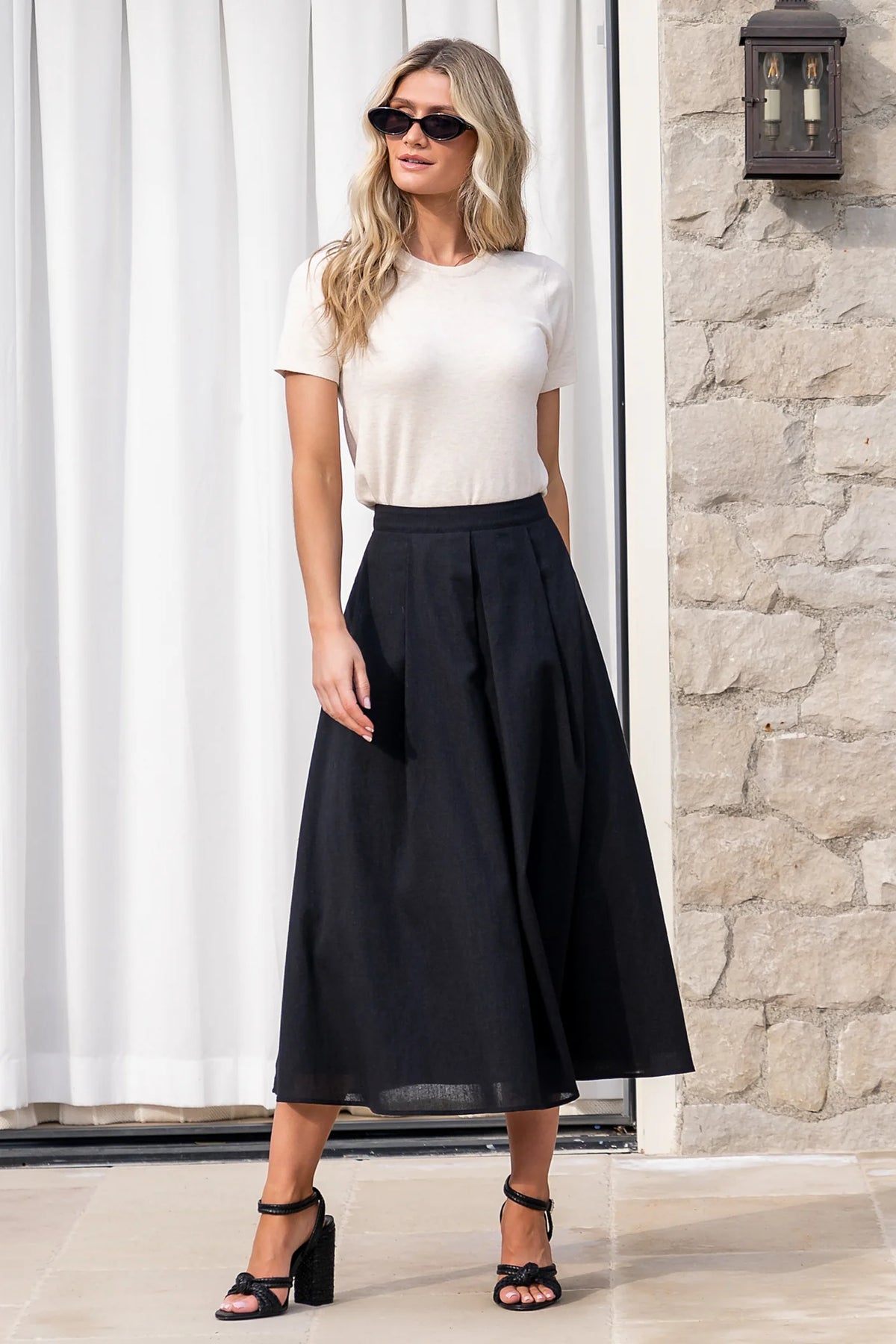 Katie Pleated Midi Skirt | Black