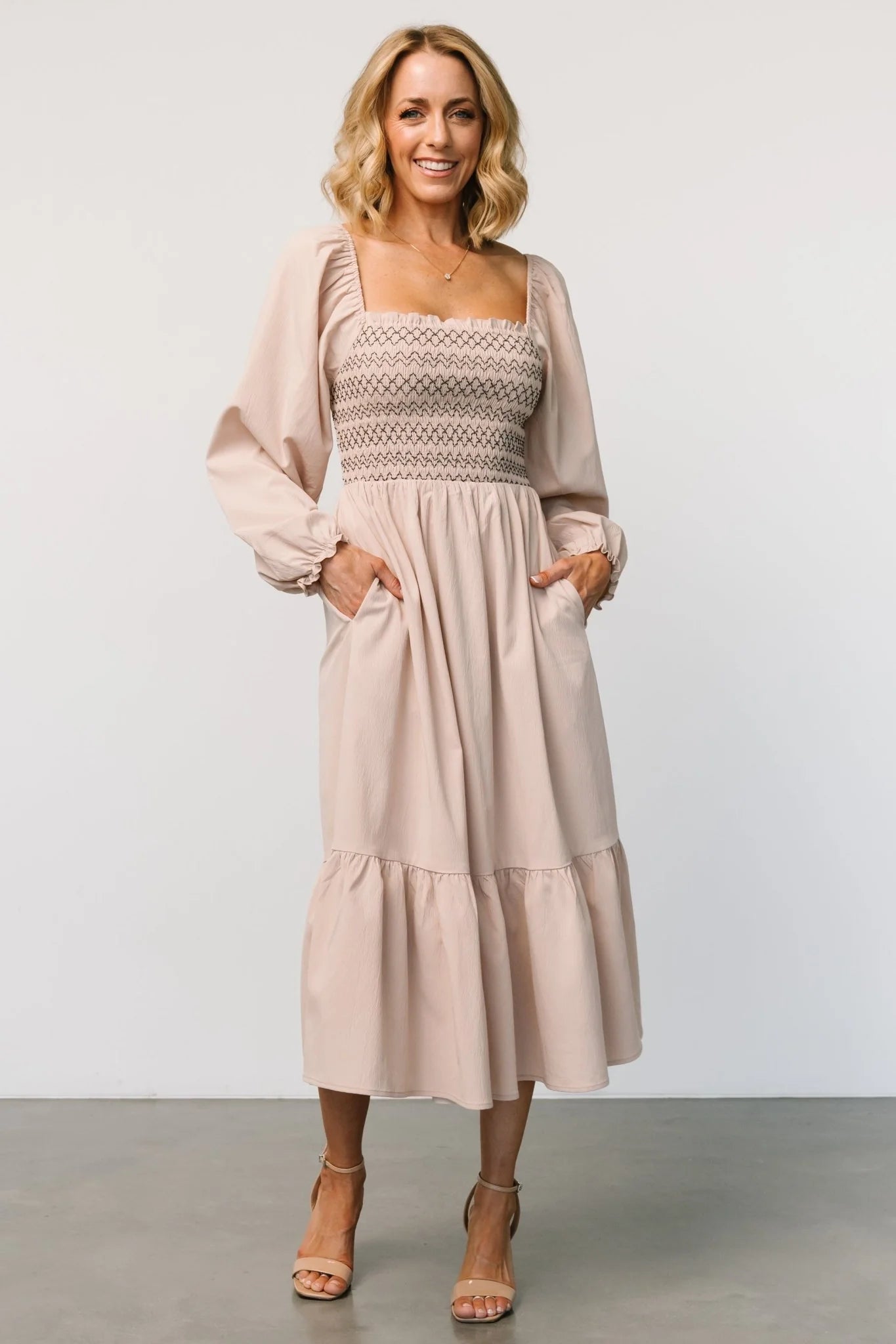 Emmeline Smocked Midi Dress | Natural