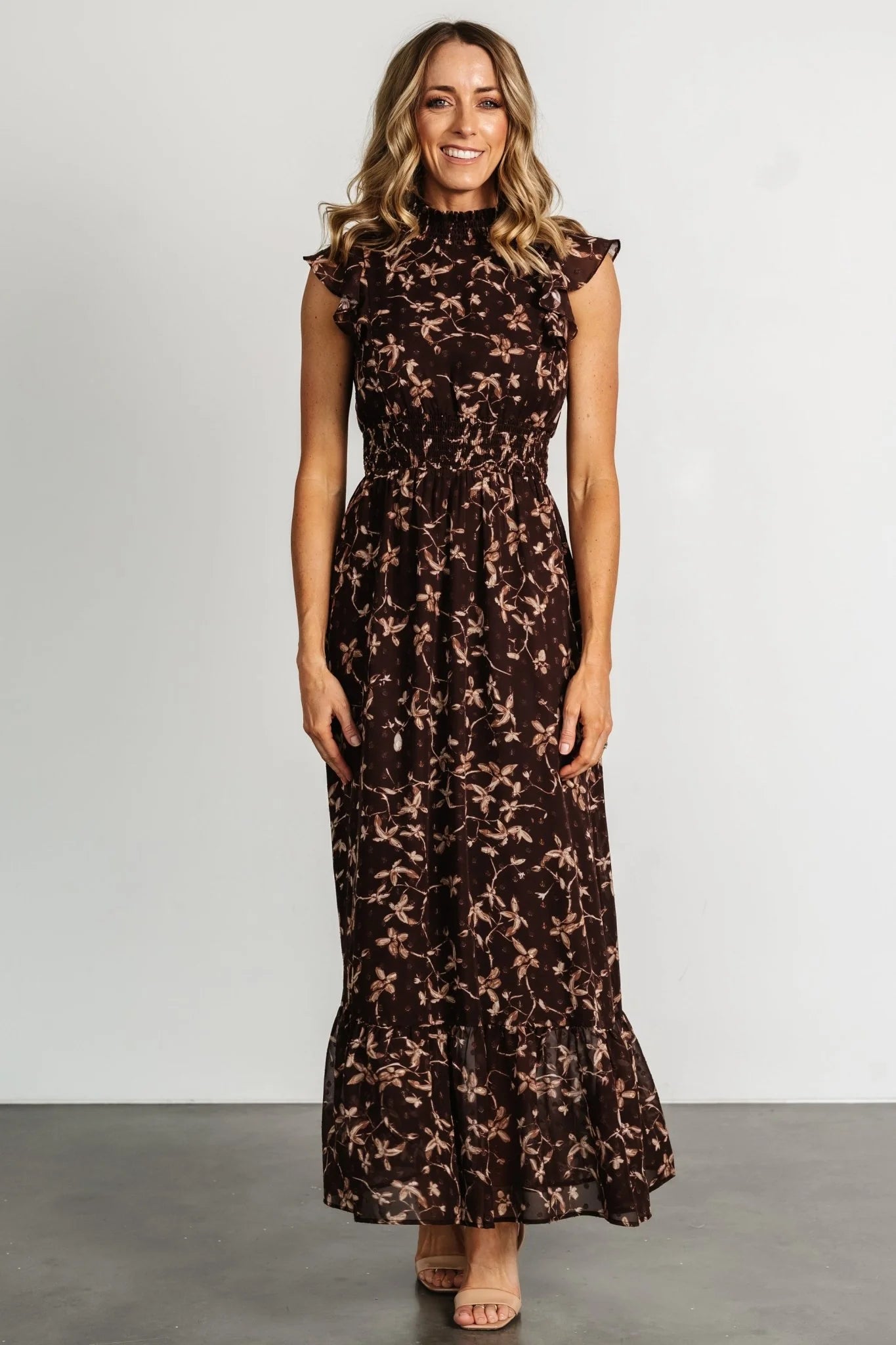 Kearny Ruffle Maxi Dress | Brown + Natural